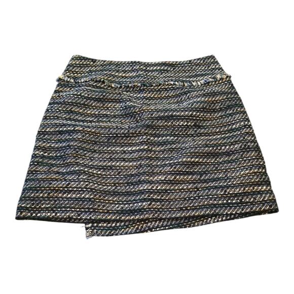 Loft Tweed Mini Skirt Frayed Hem A-Line Woven Career Party Fringe Size 6 - Picture 2 of 8